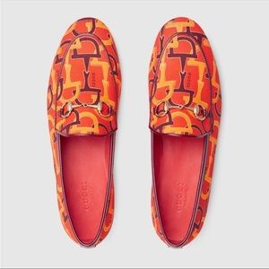 Gucci GG Monogram Orange Red Horsebit Loafers